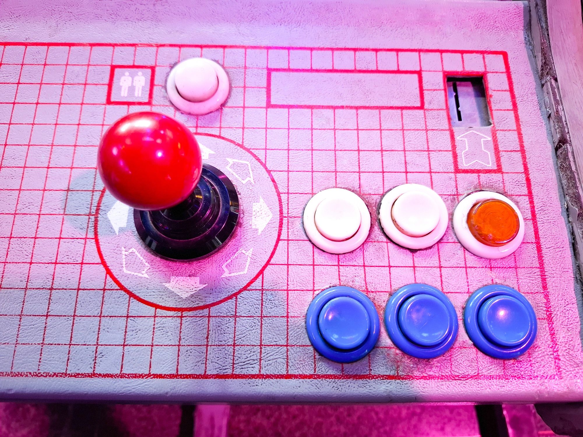 Retro arcade-style push buttons close-up